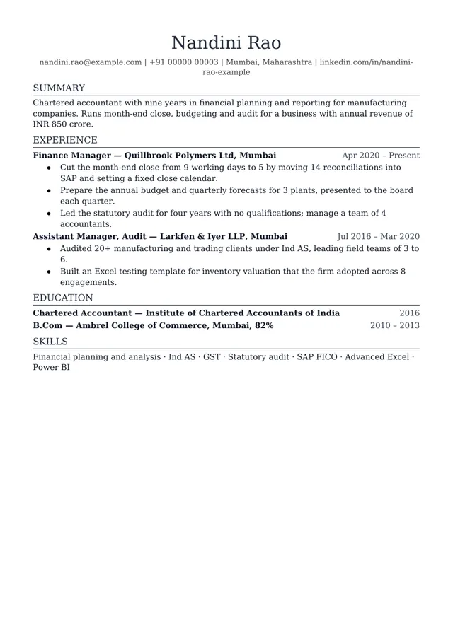 Page one of the Classic Professional template, filled with a fictional example resume